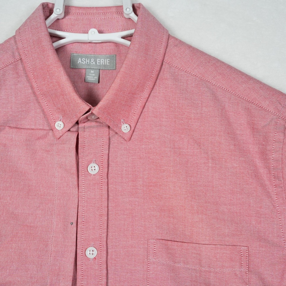Ash & Erie Mens Slim Fit Short Sleeve Oxford Button Down Shirt Salmon Pink Med